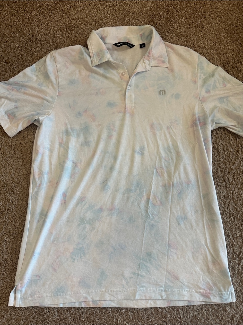 Travis Mathew Men's Pastel Tie-Dye Polo - White with Light Blue & Pale Pink